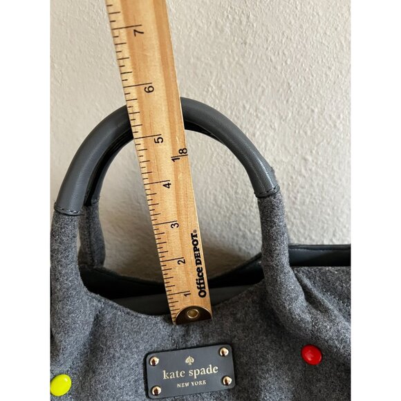 Kate Spade New York Gray Felt Tote Bag With Colorful Buttons & Leather Handles - Picture 5 of 14